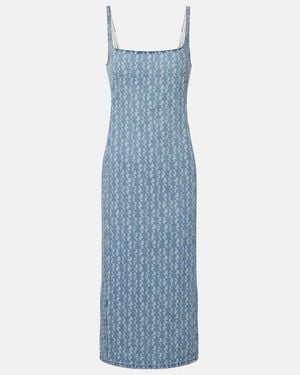 Dries Van Noten Vestido Midi De Denim Estampado - Azul