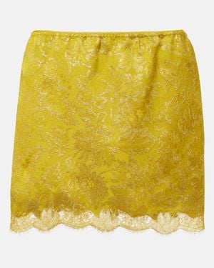 Saint Laurent Minifalda En Jacquard De Lame Con Encaje - Amarillo