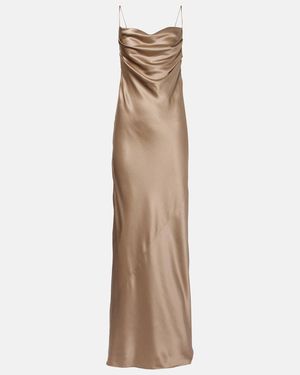 Saint Laurent Draped Silk Satin Gown - Natural