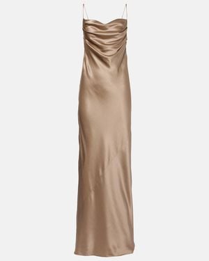 Saint Laurent Draped Silk Satin Gown - Natural