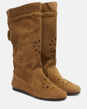 Isabel Marant Welky Laser-Cut Suede Mid-Calf Boots - Brown