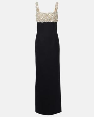 Oscar de la Renta Mother-Of-Pearl Embroidered Wool Gown - Black