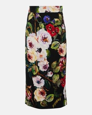 Dolce & Gabbana Charmeuse Calf-Length Skirt With Rose Garden - Multicolor