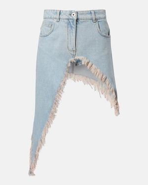 Blumarine Asymmetric Distressed Denim Miniskirt - Blue