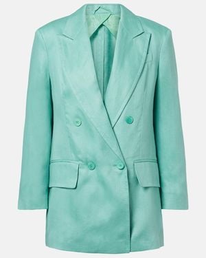 Max Mara Olimpia Double-Breasted Herringbone Linen Blazer - Green
