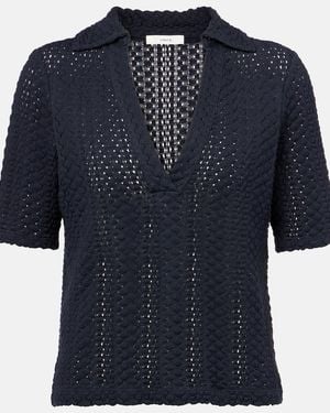 Vince Open-Knit Cotton Polo Shirt - Blue