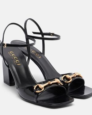 Gucci Signora Horsebit Leather Slingback Sandals - Black