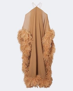 Taller Marmo Sza Sza Spirito Feather-Trimmed Kaftan - Brown