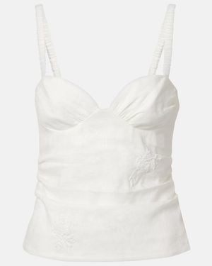 SIR. Alessandra Embroidered Linen Top - White