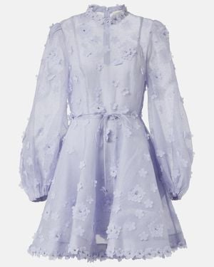 Zimmermann Matchmaker Lift Off Linen And Silk Minidress - Blue