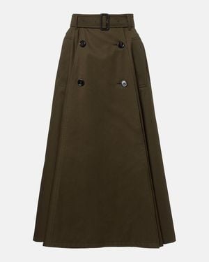 Burberry Cotton Gabardine Midi Skirt - Green