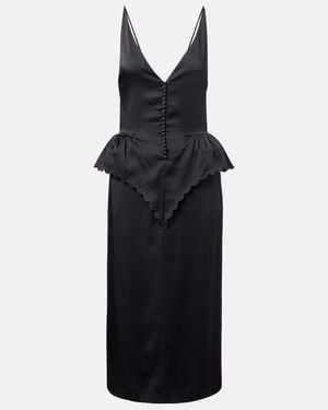 Stella McCartney Open-Back Peplum Satin Midi Dress - Black