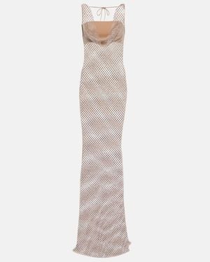 GIUSEPPE DI MORABITO Embellished Mesh Gown - White