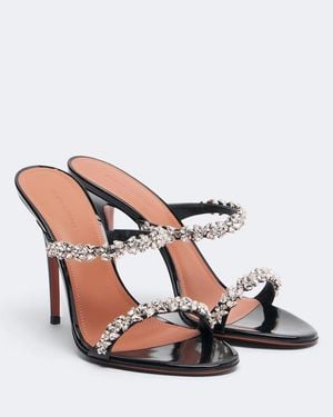 AMINA MUADDI Elizabeth Embellished Leather Mules - Pink