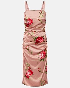Dolce & Gabbana Floral Satin Midi Dress - Red