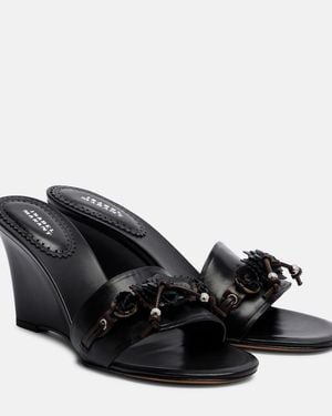 Isabel Marant Anee Embellished Leather Wedge Mules - Black
