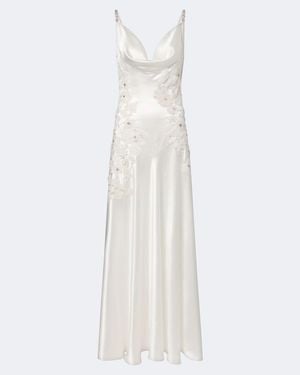 La Fuori Embellished Embroidered Silk Gown - White