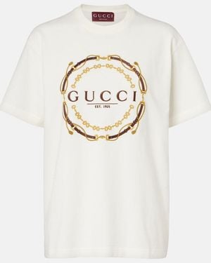 Gucci Logo Embroidered Cotton Jersey T-Shirt - White