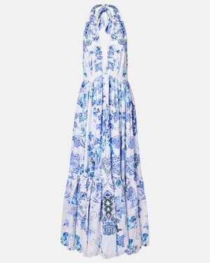 CAMILLA Embellished Halterneck Cotton Poplin Maxi Dress - Blue