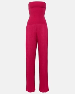 Alaïa Strapless Pleated Knitted Jumpsuit - Red