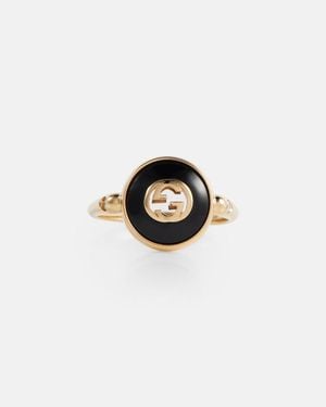 Gucci Anillo Interlocking De Oro De 18 Ct Con Onice Y Diamantes - Negro