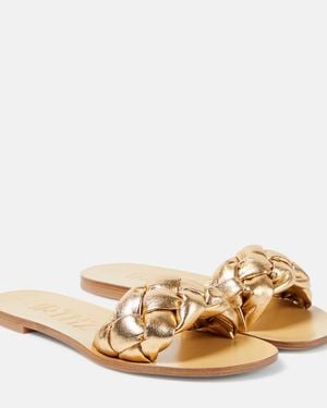 Souliers Martinez Pelota Braided Leather Slides - Metallic