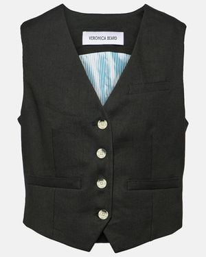Veronica Beard Bennett Linen-Blend Twill Vest - Black