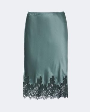 Doen Elowette Lace-Trimmed Silk Satin Midi Skirt - Green