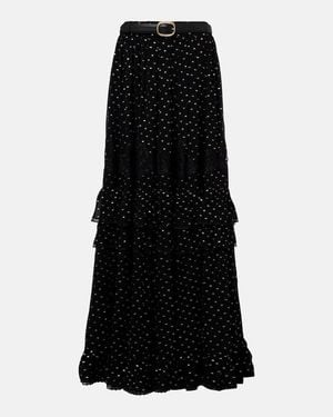 Self-Portrait Lace-Trimmed Polka-Dot Chiffon Maxi Skirt - Black