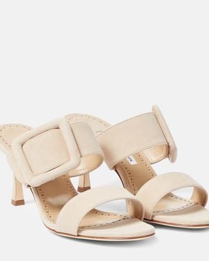 Manolo Blahnik Gable Suede Sandals - Natural