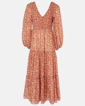 RIXO London Brooke Floral Cotton And Silk Midi Dress - Orange