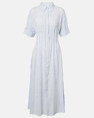Velvet Saron Striped Cotton And Linen Shirt Dress - White