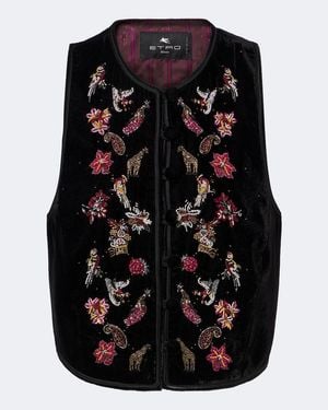 Etro Beaded Velvet Vest - Black