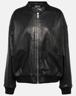 Stouls Pharrell Leather Bomber Jacket - Black