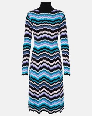Missoni Zigzag Knitted Turtleneck Midi Dress - Blue