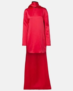 Tom Ford Mock-Neck Scarf Crepe High-Low Dress - Red