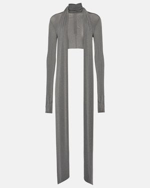 Alex Perry Scarf-Detail Embellished Jersey Crop Top - Grey
