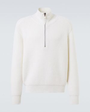 Tom Ford Ribbed-Knit Wool Half-Zip Jumper - White