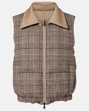 Brunello Cucinelli Checked Leather-Trimmed Down Vest - Brown