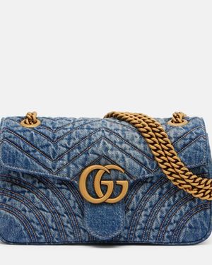 Gucci Schultertasche Gg Marmont Small Aus Denim - Blau