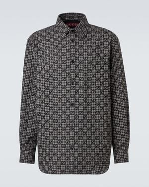Gucci Gg Checked Wool And Cotton Shirt - Grey