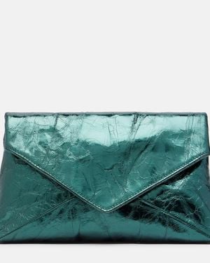 Dries Van Noten Clutch Medium De Piel Metalizada - Verde
