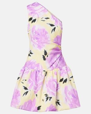 Patou Floral Gathered One-Shoulder Faille Minidress - Pink
