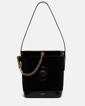 Versace Bolso Al Hombro La Medusa De Ante - Negro
