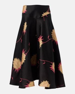 La DoubleJ Milano Jacquard Satin Midi Skirt - Black