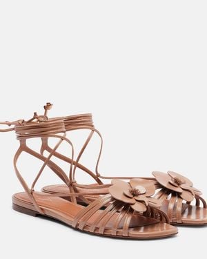 Zimmermann Orchid Floral-Applique Leather Sandals - Pink