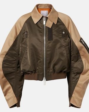 Sacai Cropped Cotton Chino And Twill Blouson Jacket - Brown