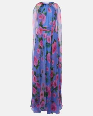 Carolina Herrera Floral Caped Halterneck Silk Gown - Purple