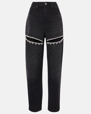Area Crystal-embellished Cutout High-rise Straight-leg Jeans - Black