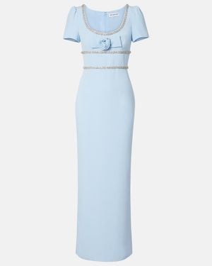 Self-Portrait Floral-Applique Crepe Maxi Dress - Blue